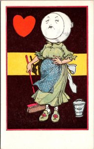 Humor, Valentine Scrub Woman with Pan for Face UDB Vintage Postcard Z50