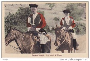 Costume Sardi, Sulla strada di Oliena, Men on horses, Sardegna, Italy, 10-20s