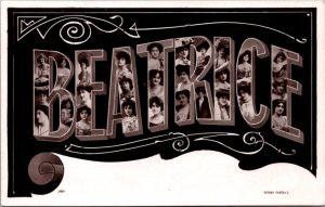 RPPC Large Letter Greetings Name Beatrice Filled with Woman's Faces and Bodies