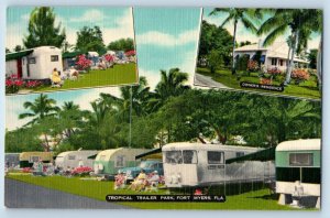 Fort Myers Florida Postcard Tropical Trailer Park Multiview 1940 Vintage Antique