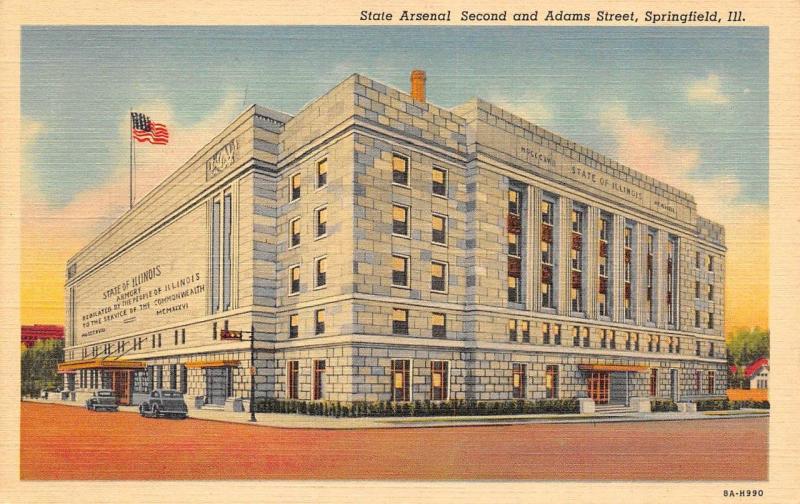 SPRINGFIELD, IL  Illinois    STATE ARSENAL-Second & Adams St   c1940's Postcard