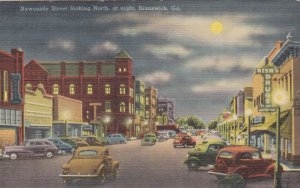 Georgia Brunswick Newcastle Street Looking North At Night Rishs Drug Store s2806