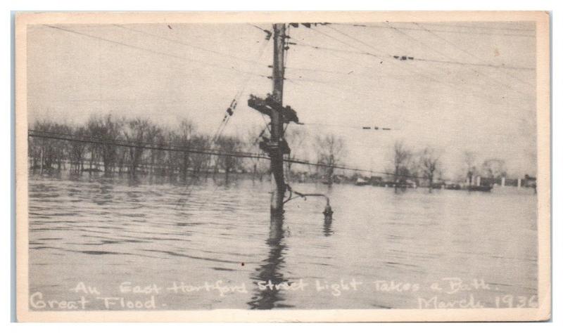 Great Flood of 1936, Hartford, CT Street Light Takes a Bath Postcard