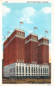 Chicago Illinois~New Palmer House Hotel~Very Busy Street Scene in Front~1933 Pc