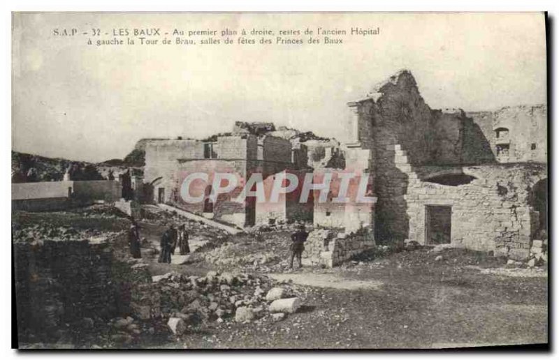 Old Postcard Les Baux In the foreground on the right remains of the old hospi...