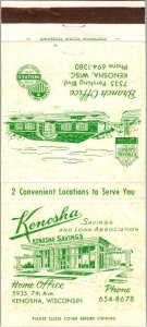 Vintage Matchbook Cover Kenosha Savings & Loans Kenosha, Wisconsin MB174