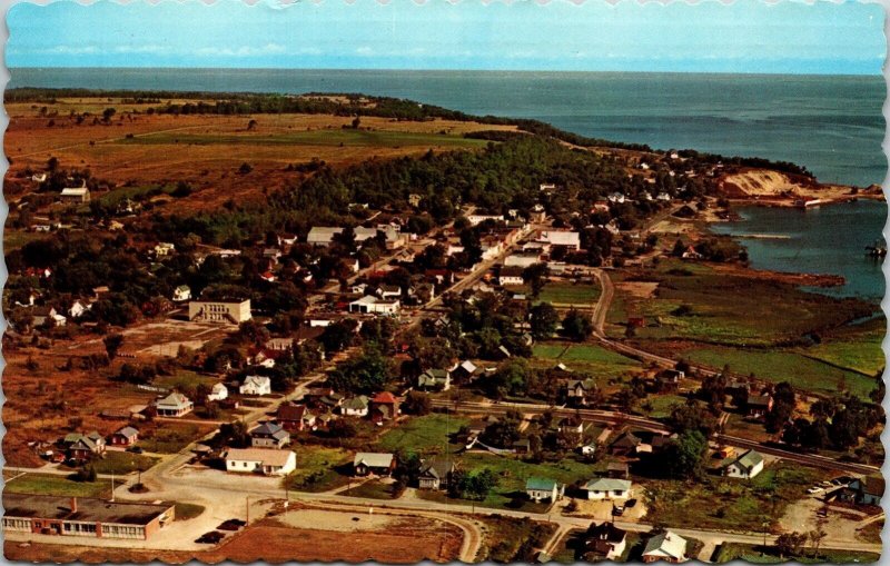 Aerial View Gore Bay Manitoulin Island Ontario Canada Postcard PM Cancel WOB  