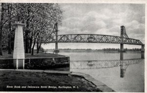 USA River Bank And Delaware River Bridge Burlington New Jersey Postcard 09.88