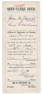 Quit Claim Deed w/ revenue stamp  - Benton County Minnesota - c1900