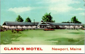 Postcard ME Newport Clark's Motel Highways 2, 11 & 100 1950s J1