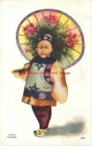 Unknown Artist, White City Art No 243, Chinese Child with Colorful Umbrella