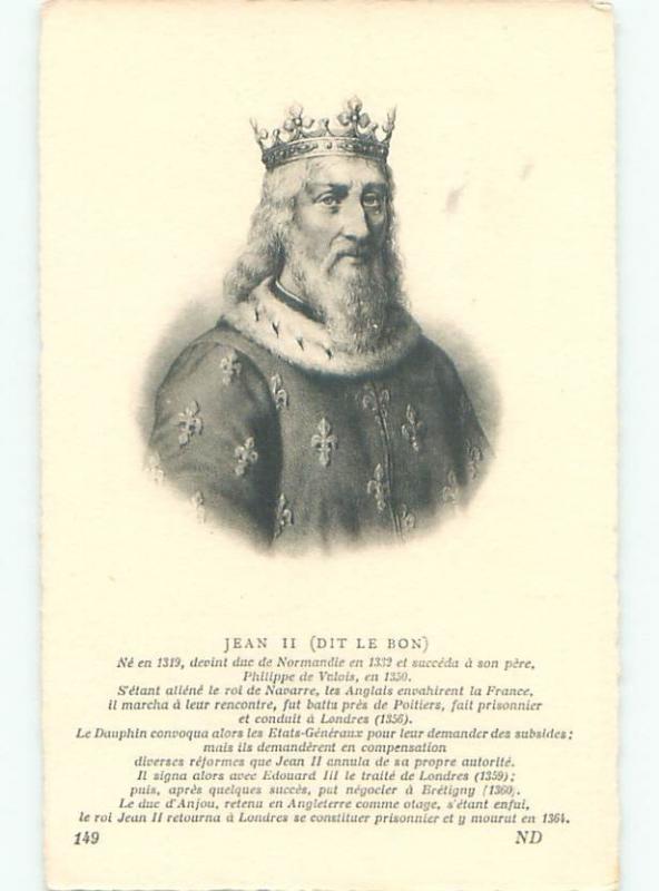 foreign c1910 Postcard KING JOHN II JEAN II OF FRANCE AC2637