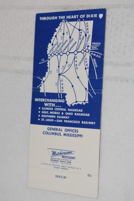 Columbus and Greenville Railway Company Advertising 30 Strike Matchbook Cover