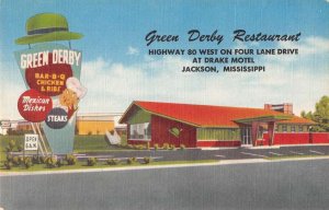 Jackson Mississippi Green Derby Restaurant Vintage Postcard AA49085