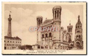 Old Postcard Lyon Lift Tower of Fourviere Archeveche and Bailique Fourviere