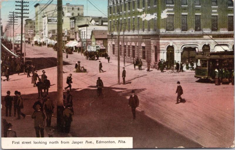 Edmonton Alberta AB First St. Looking North from Jasper Ave. Unused Postcard E24