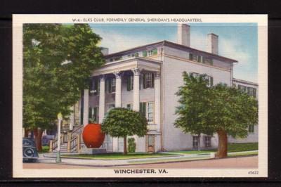 Virginia Postcard Elks Club Sheridan's HQ Winchester