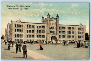 1913 Oklahoma City OK Vintage Postcard High School Building Horse Cart Carriage