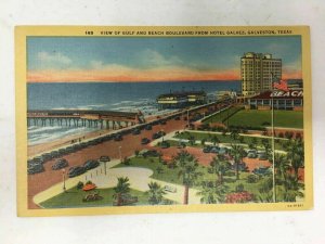 Galveston TX Postcard Gulf and Beach Boulevard from Hotel Galvez