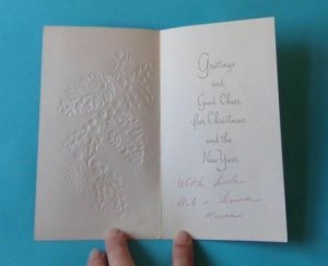 Vtg 1950's Christmas Card Famous Artists Studios Embossed Glitter Pine Cone #15