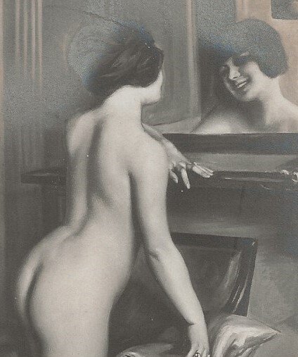 HR-57 - Risque Nude French Model Handmade B&W RPPC Picture Postcard.