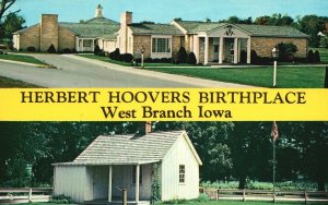 West Branch Iowa, Hebbert Hoovers Birthplace Memorial Library, Vintage Postcard