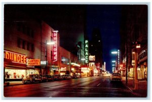 c1960's Elm Street At Night Store Signages Dallas Texas TE Unposted Postcard