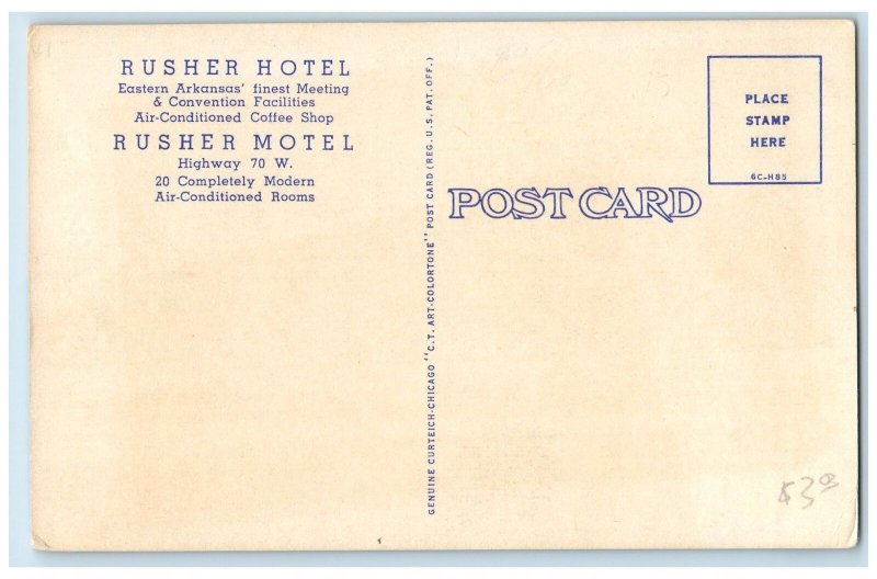 c1940's Rusher Hotel Motel & Restaurant Multiview Brinkley Arkansas AR Postcard