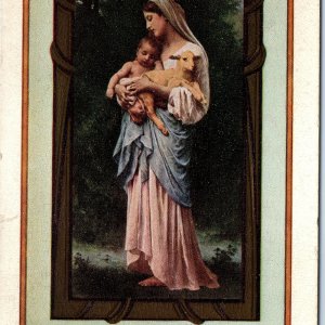 c1920s Oslo, Norway Mother Child Lamb Religious Art Painting Framed Card A360