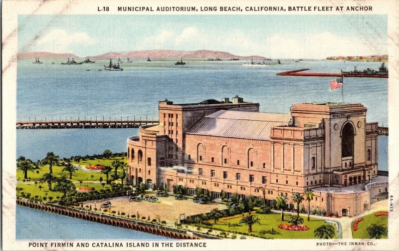 Municipal Auditorium Long Beach California Battle Fleet Anchor Catalina Postcard