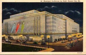 Missouri Kansas City Municipal Auditorium By Night Curteich