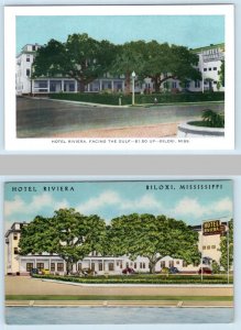 2 Postcards BILOXI, Mississippi MS ~ Roadside HOTEL RIVIERA on Beach ca1940s