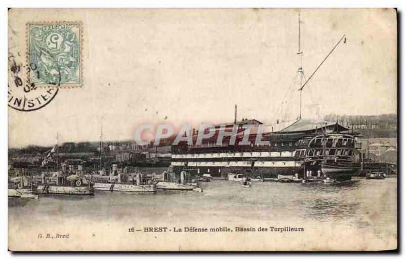 Old Postcard Brest La Defense Mobile Basin torpedo boats