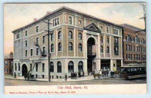 BARRE, VT ~ Street Scene STREETCAR, CITY HALL c1900s Washington County Postcard