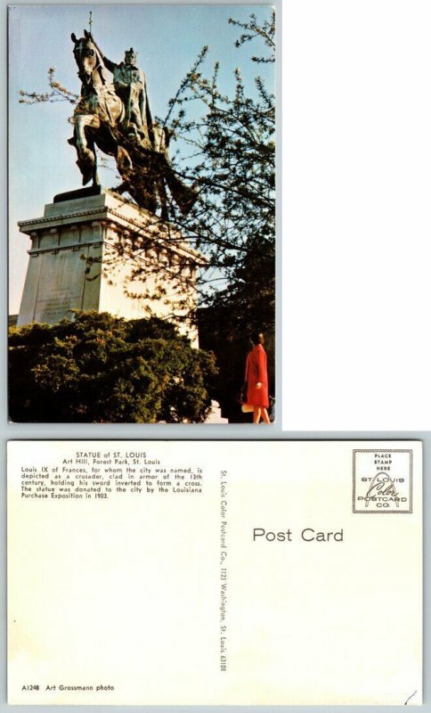 Statue of St. Louis Art Hill Forest Park St. Louis,MO Missouri Vintage Postcard