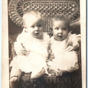 ID'd c1910s Cute Baby Boy Cousins RPPC Kids Chair Real Photo Jewell Austin A160