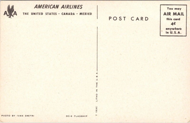 Vintage Postcard - AMERICAN AIRLINES D-6 FLAGSHIP Airplane