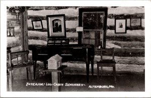 RPPC Interior Log Cabin Seminary, Altenburg MO Vintage Postcard V68