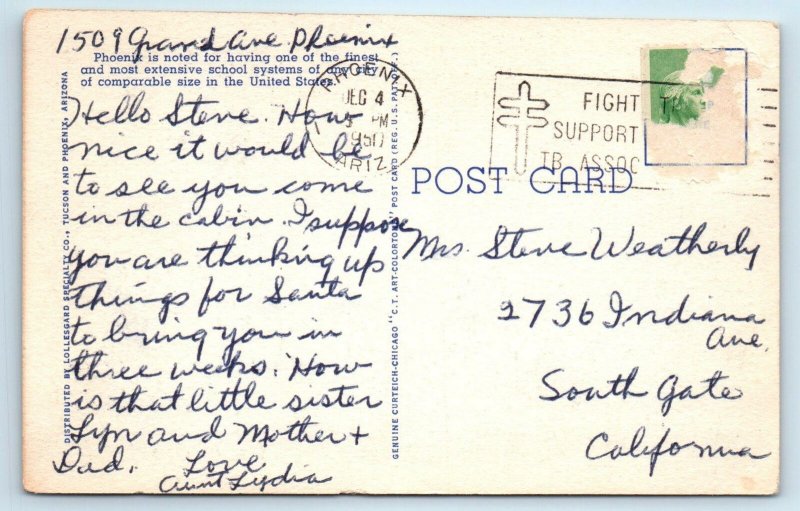 PHOENIX, AZ Arizona NEW COLLEGE 1950 Linen Curt Teich  Postcard