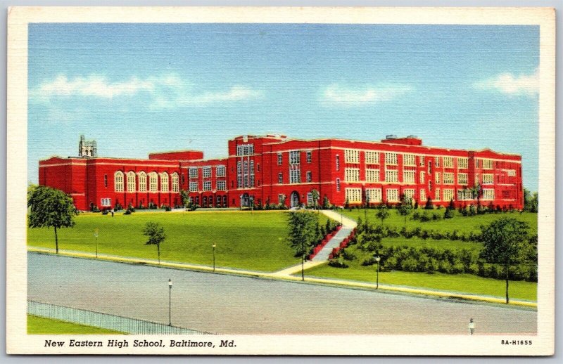Vtg Baltimore Maryland MD New Eastern High School 1930s Linen View Postcard