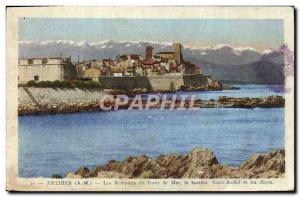 Old Postcard Antibes Remparts from the waterfront Bastion Saint Andre and the...