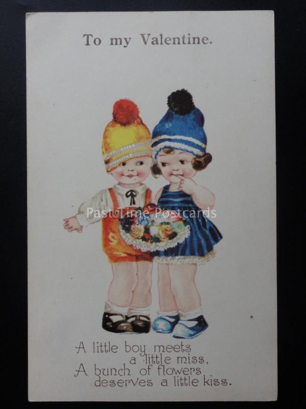 ROMANCE LOVE TO MY VALENTINE shows LITTLE BOY & GIRL Old Postcard by Alpha 3107