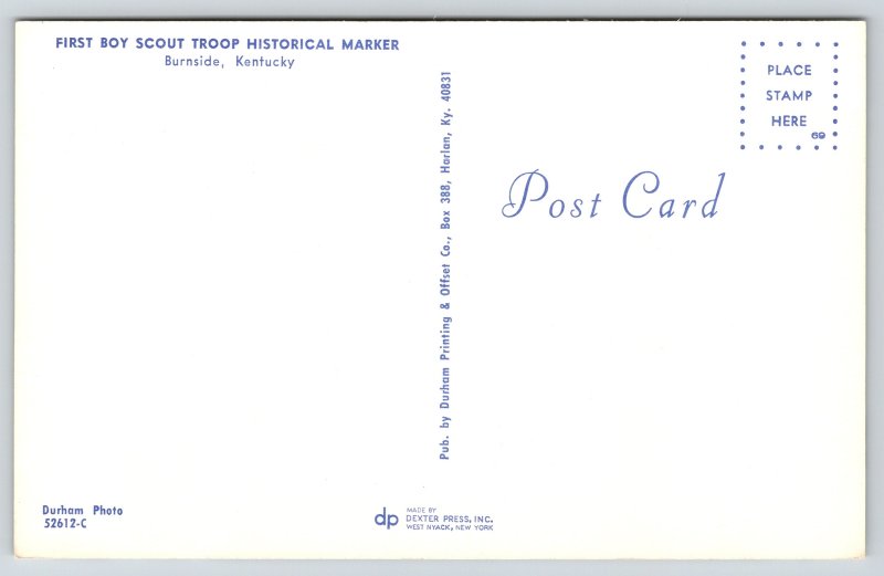 Burnside KY~First Boy Scout Troop Historical Marker~Dexter Press~Vintage PC