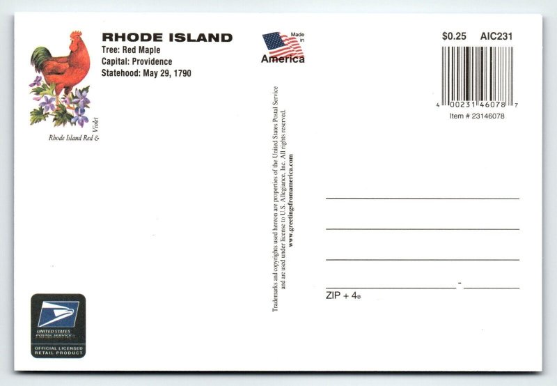 Greetings From Rhode Island Large Letter Chrome Postcard USPS 2001 Sailboat