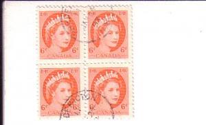 Canada, Used Block of Four, Elizabeth II, 6 Cent, Scott #342, Nice Cancel