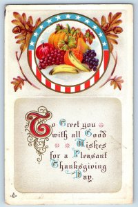 1912 Thanksgiving Greetings Fruits Embossed Waterloo New York NY Posted Postcard