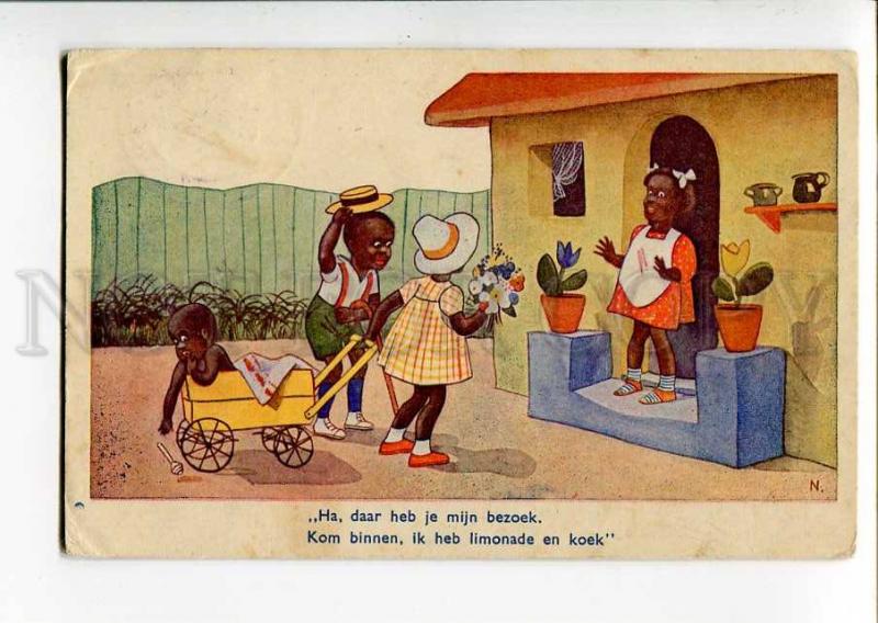 270583 BLACK AMERICANA Kids Greeting by N. Vintage postcard