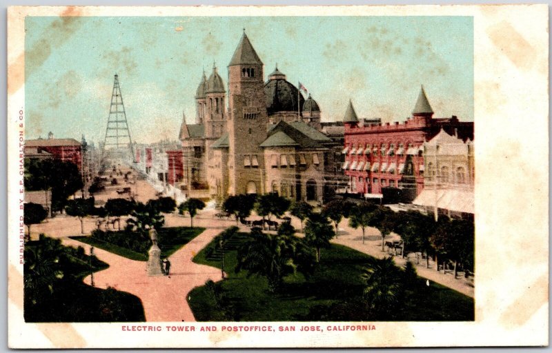 Electric Tower And Post Office San Jose California CA Monument Grounds Postcard