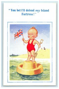 c1917 Little Boy Swimsuit Flag Donald McGill UK Patriotic Signed Postcard 