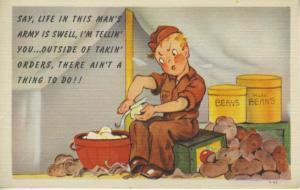 Greetings From The Army US Army USA Military Cook Comic Linen Postcard D16